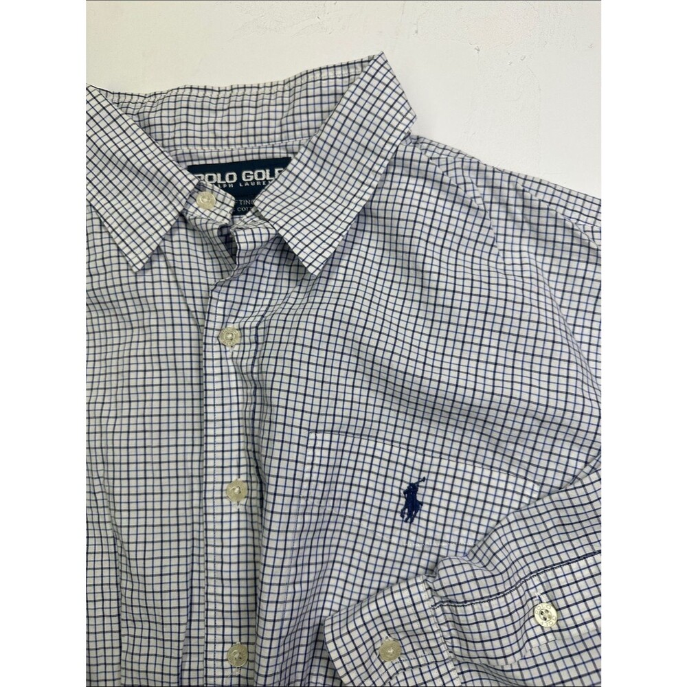 Polo Golf Lofting Blue & White Plaid Button Up Shirt, Men's XL, Cotton Casual